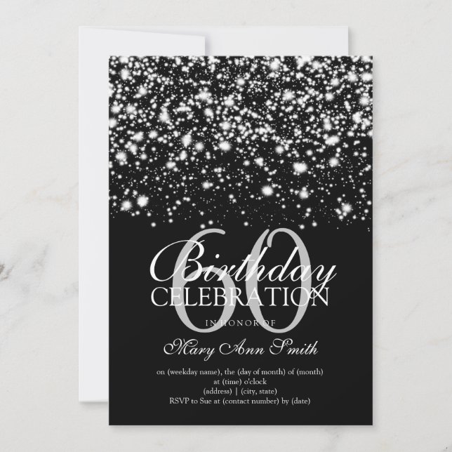 Elegant 60th Birthday Party Silver Midnight Glam Invitation (Front)