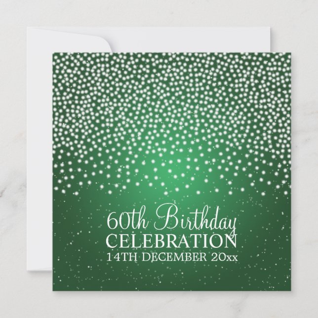 Elegant 60th Birthday Party Simple Sparkle Green Invitation (Front)