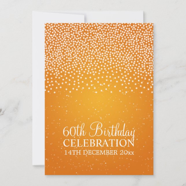 Elegant 60th Birthday Party Simple Sparkle Orange Invitation (Front)