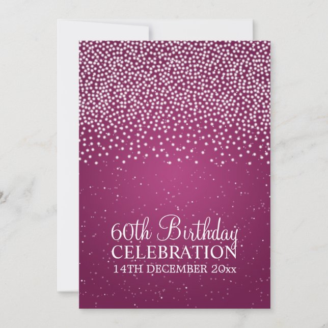 Elegant 60th Birthday Party Simple Sparkle Pink Invitation (Front)