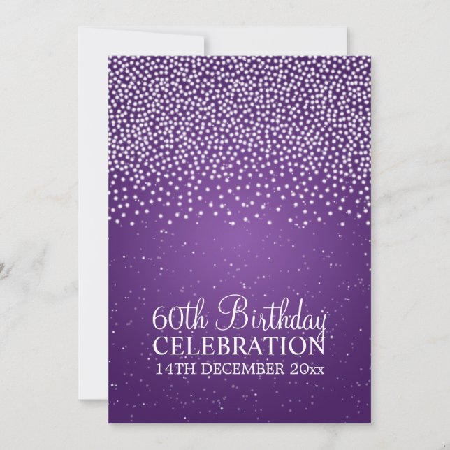 Elegant 60th Birthday Party Simple Sparkle Purple Invitation (Front)