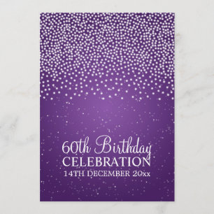 Elegant 60th Birthday Party Simple Sparkle Purple Invitation