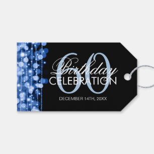 Elegant 60th Birthday Party Sparkles Blue Gift Tags