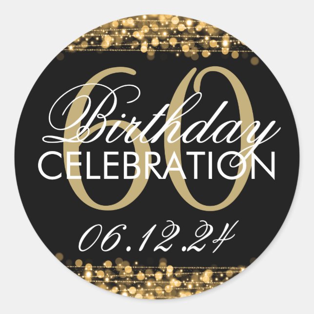 Elegant 60th Birthday Party Sparkles Gold Classic Round Sticker (Front)