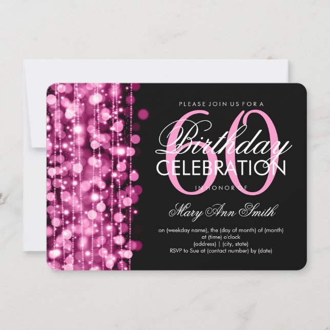 Elegant 60th Birthday Party Sparkles Pink Invitation (Front)