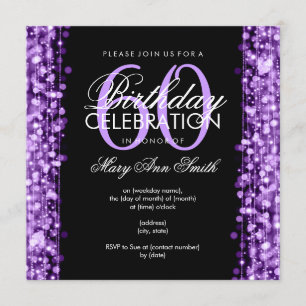Elegant 60th Birthday Party Sparkles Purple Invitation