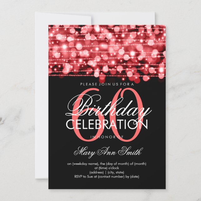 Elegant 60th Birthday Party Sparkles Red Invitation (Front)