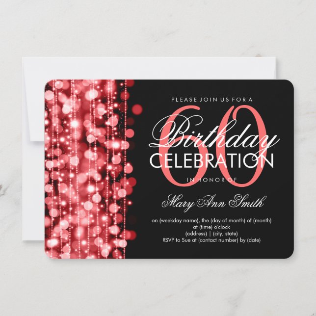 Elegant 60th Birthday Party Sparkles Red Invitation (Front)