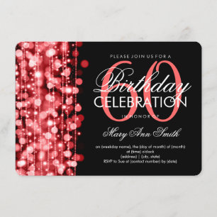 Elegant 60th Birthday Party Sparkles Red Invitation