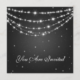 Elegant 60th Birthday Party Sparkling Chain Black Invitation
