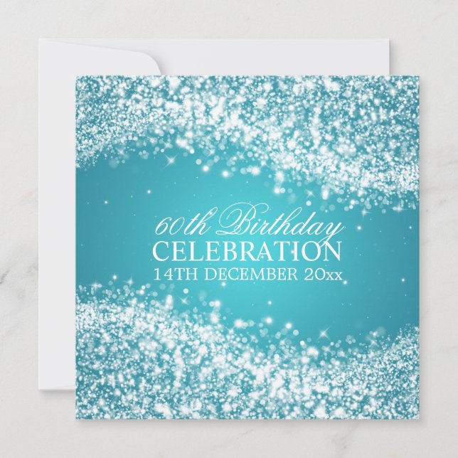 Elegant 60th Birthday Party Sparkling Wave Blue Invitation (Front)