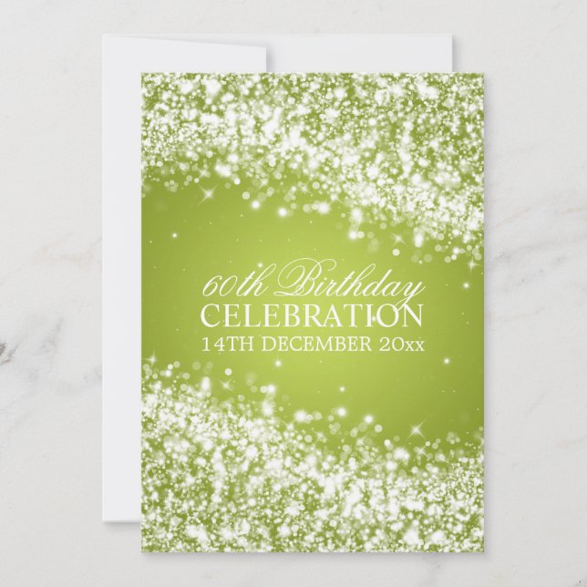 Elegant 60th Birthday Party Sparkling Wave Lime Invitation (Front)