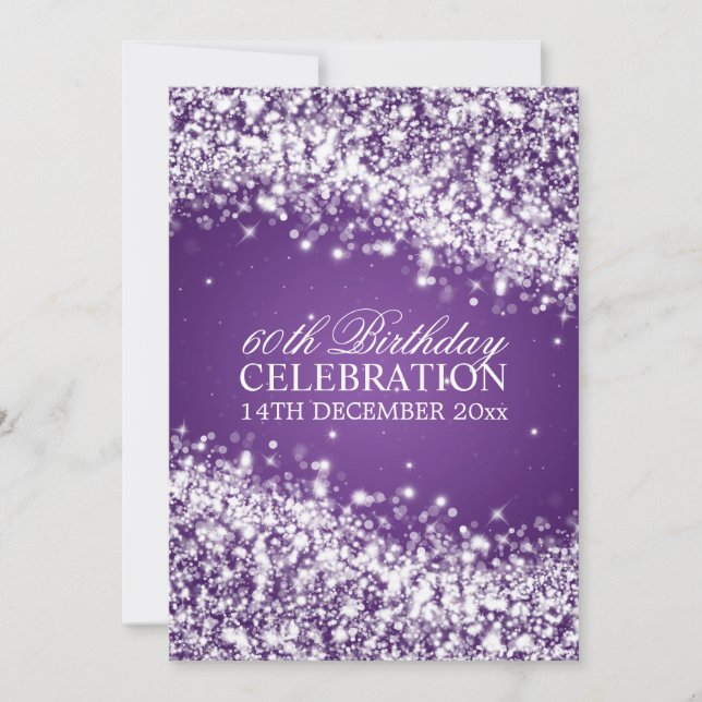 Elegant 60th Birthday Party Sparkling Wave Purple Invitation (Front)