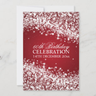 Elegant 60th Birthday Party Sparkling Wave Red Invitation