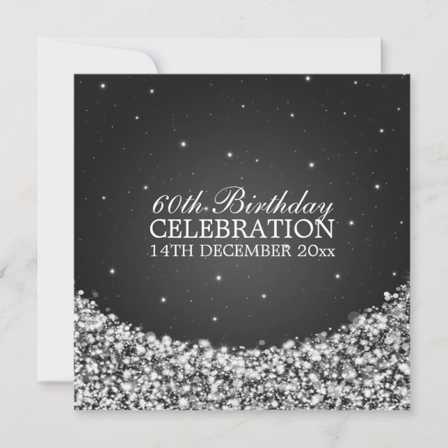 Elegant 60th Birthday Party Star Sparkle Black Invitation (Front)