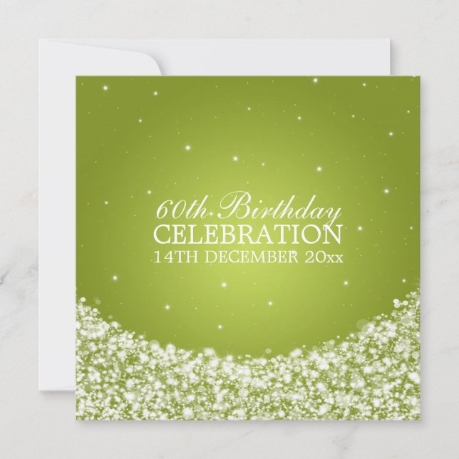 Elegant 60th Birthday Party Star Sparkle Lime Invitation (Front)