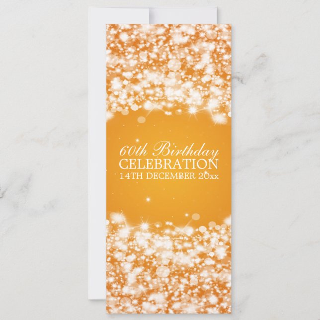 Elegant 60th Birthday Party Star Sparkle Orange Invitation (Front)