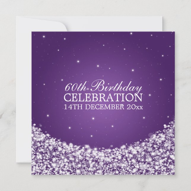 Elegant 60th Birthday Party Star Sparkle Purple Invitation (Front)