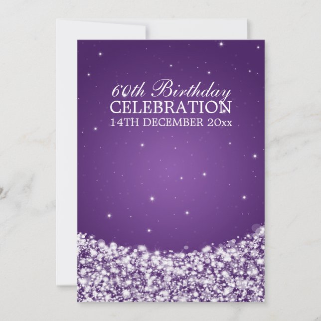 Elegant 60th Birthday Party Star Sparkle Purple Invitation (Front)