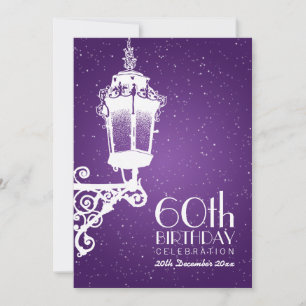 Elegant 60th Birthday Party Vintage Lamp Purple Invitation