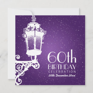 Elegant 60th Birthday Party Vintage Lamp Purple Invitation