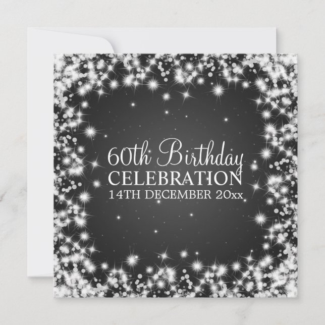 Elegant 60th Birthday Party Winter Sparkle Black Invitation (Front)