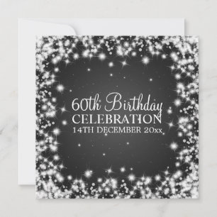 Elegant 60th Birthday Party Winter Sparkle Black Invitation