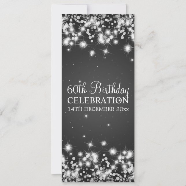 Elegant 60th Birthday Party Winter Sparkle Black Invitation (Front)