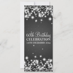 Elegant 60th Birthday Party Winter Sparkle Black Invitation