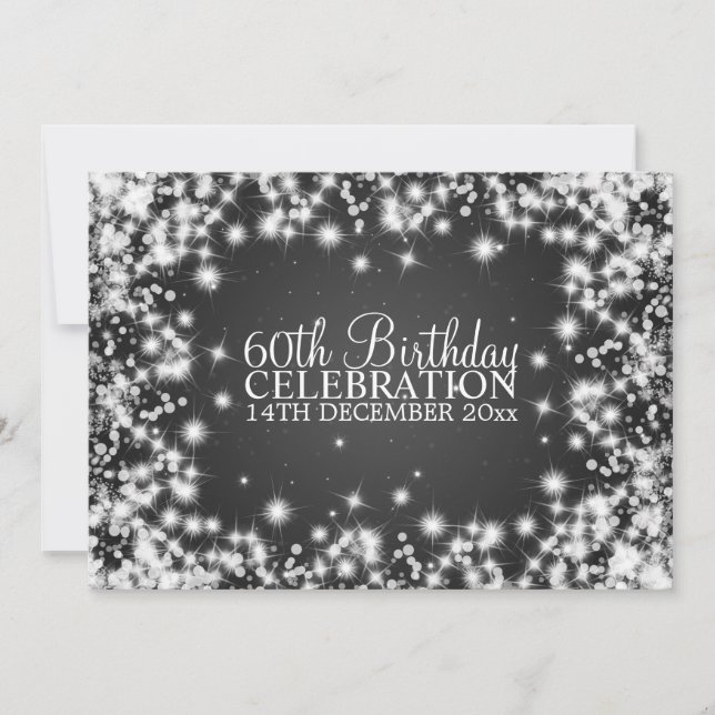 Elegant 60th Birthday Party Winter Sparkle Black Invitation (Front)