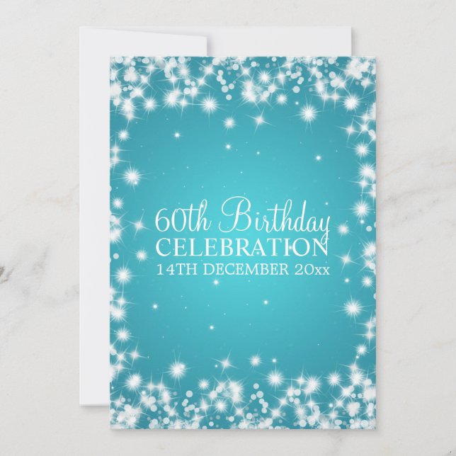 Elegant 60th Birthday Party Winter Sparkle Blue Invitation (Front)