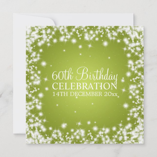 Elegant 60th Birthday Party Winter Sparkle Lime Invitation (Front)
