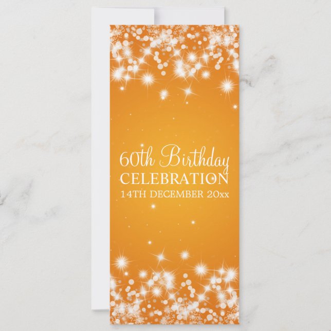 Elegant 60th Birthday Party Winter Sparkle Orange Invitation (Front)