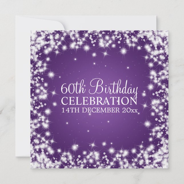 Elegant 60th Birthday Party Winter Sparkle Purple Invitation (Front)