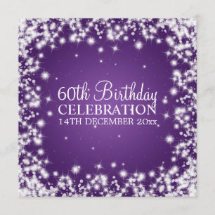 Elegant 60th Birthday Party Winter Sparkle Purple Invitation