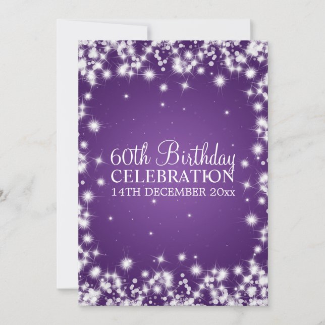 Elegant 60th Birthday Party Winter Sparkle Purple Invitation (Front)