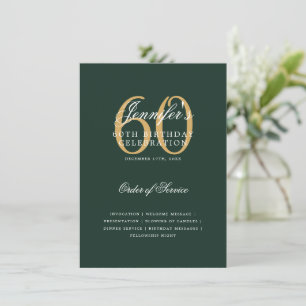 Elegant 60th Birthday Program Gold Green Menu Invitation