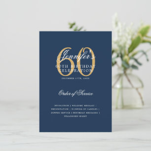 Elegant 60th Birthday Program Gold Navy Menu Invitation