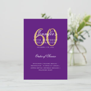 Elegant 60th Birthday Program Gold Purple Menu Invitation