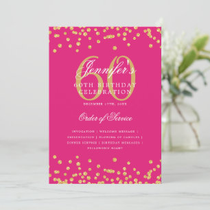 Elegant 60th Birthday Program Menu Gold Hot Pink Invitation