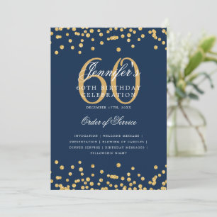 Elegant 60th Birthday Program Menu Gold Navy Blue Invitation