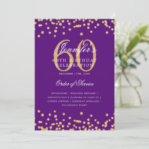 Elegant 60th Birthday Program Menu Gold Purple Invitation