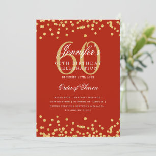 Elegant 60th Birthday Program Menu Gold Red Invitation