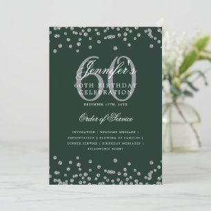 Elegant 60th Birthday Program Menu Silver Green  Invitation
