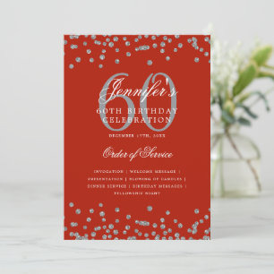 Elegant 60th Birthday Program Menu Silver Red Invitation