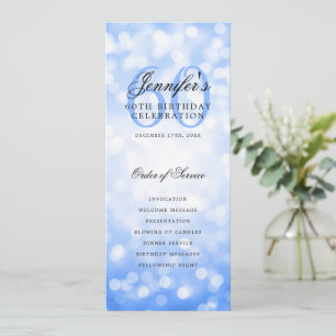 Elegant 60th Birthday Program Navy Blue Bokeh Invitation