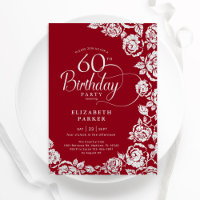 Elegant 60th Birthday Red Silver Roses