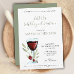 Elegant 60th Birthday Red Wine Surprise Party Invitation<br><div class="desc">Elegant 60th Birthday Red Wine Surprise Birthday Party Invitation. 60th birthday party invitation for her or him. Invitation with a red wine glass, roses and twigs on a white background. The text is fully customisable - personalise it with your name, any age - 30th 40th 50th 70th 80th 90th 100th,...</div>