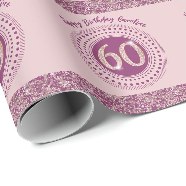Elegant 60th Birthday Rose Gold Glitter & Stripes Wrapping Paper (Roll Corner)