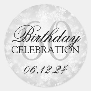 Elegant 60th Birthday Silver Winter Wonderland Classic Round Sticker